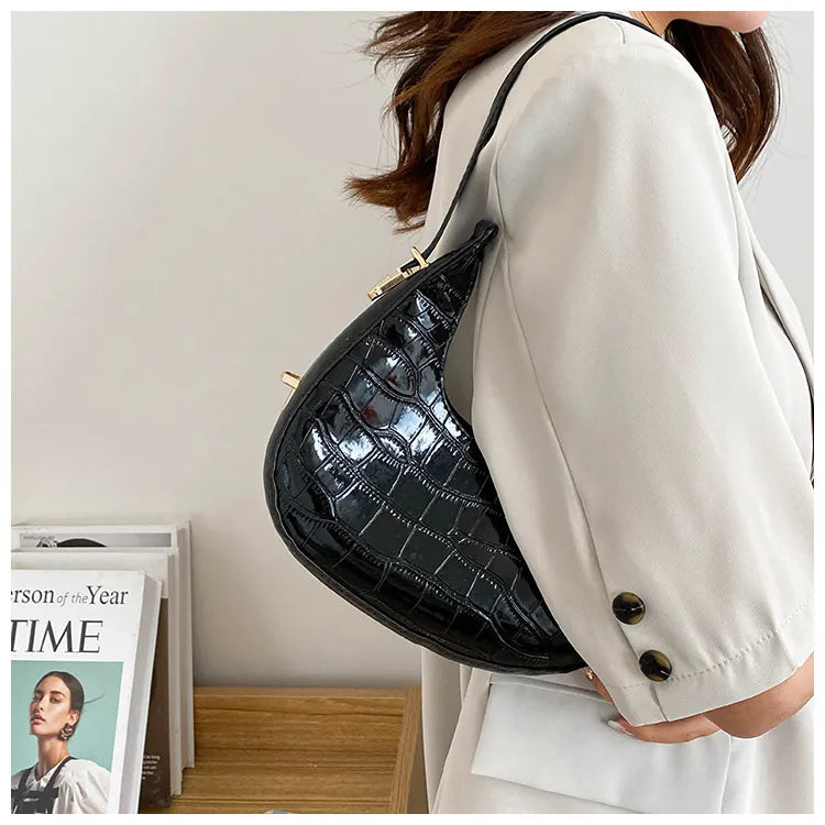 Crescent Glossy Texture Shoulder Bags