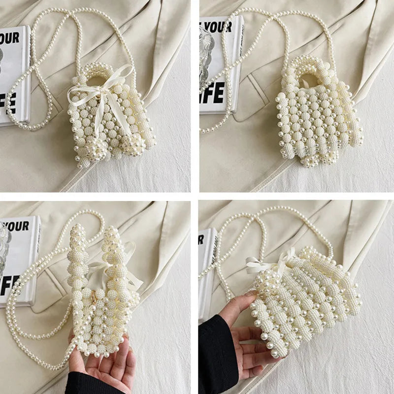 Pearl Beading Bow Sling Bags