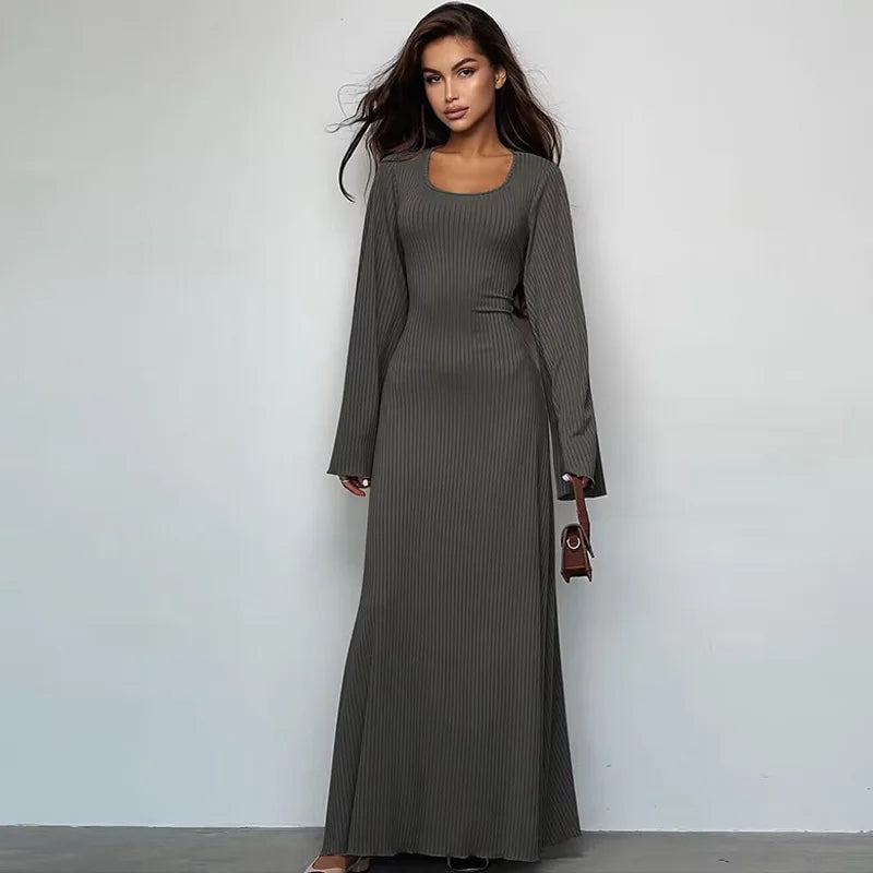 Knitted Lace-up Long Dress