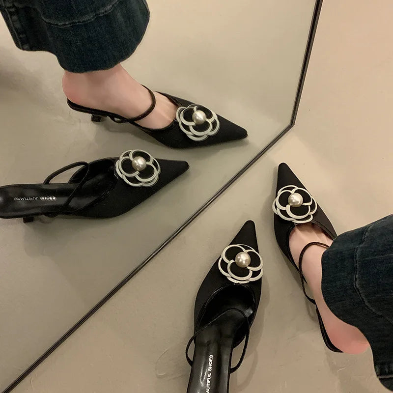 Floral Embellish Pointed Toe Heels - Fashionnsio