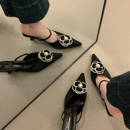 Floral Embellish Pointed Toe Heels - Fashionnsio