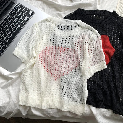 Heart Hollow-out Knitted Top