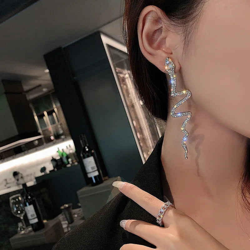 Snake Rhinestone Long Earrings fashionnsio