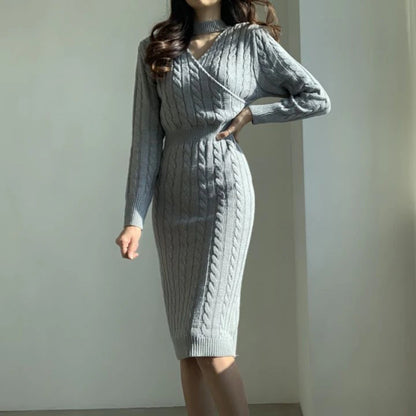 Two Style Split Knit Sweater Dress