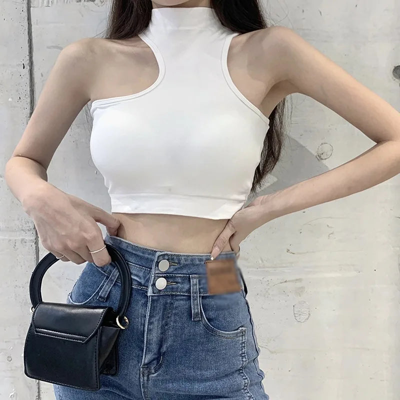 Turtleneck Crop Top With Chest Pad