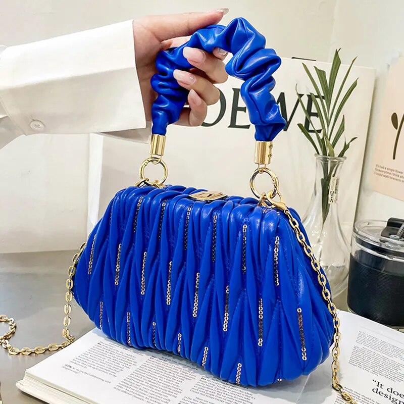 Embroidered Pleated Clutch Handbags