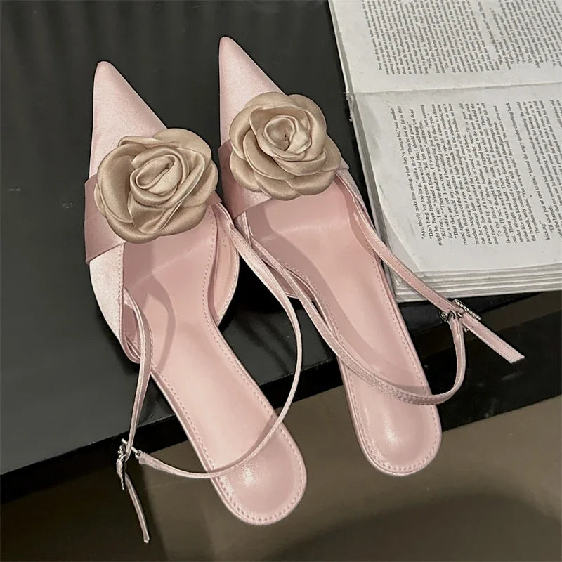 Satin Rose Buckle Heels