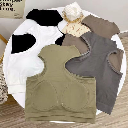 Turtleneck Crop Top With Chest Pad