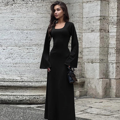 Knitted Lace-up Long Dress