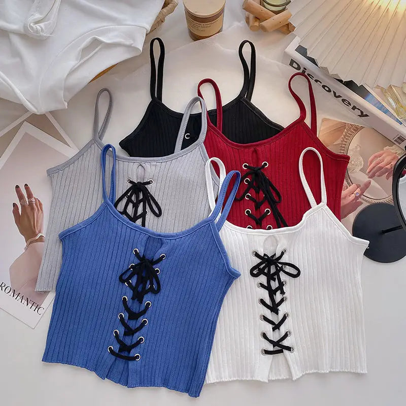 Drawstring Pleated Knitted Tank Top