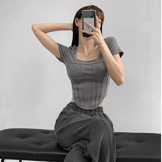 Square Neck Slim Bottoming Top fashionnsio