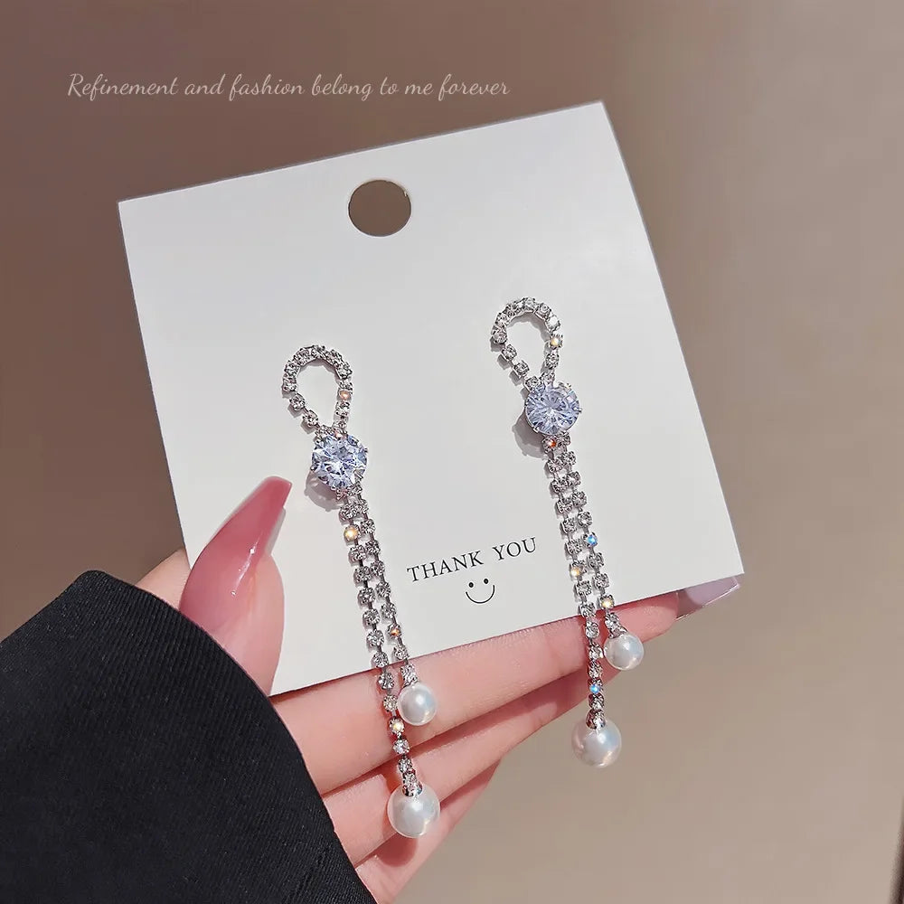 Fashionable Diamond Pearl Earrings fashionnsio