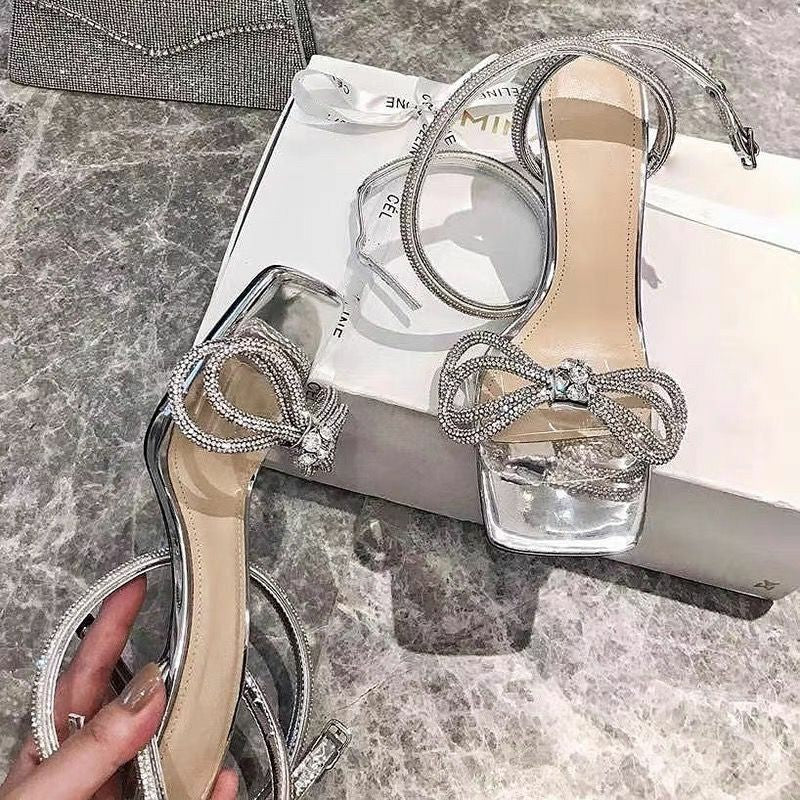 Silver Crystal Butterfly Knot Heel fashionnsio