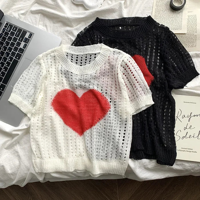 Heart Hollow-out Knitted Top