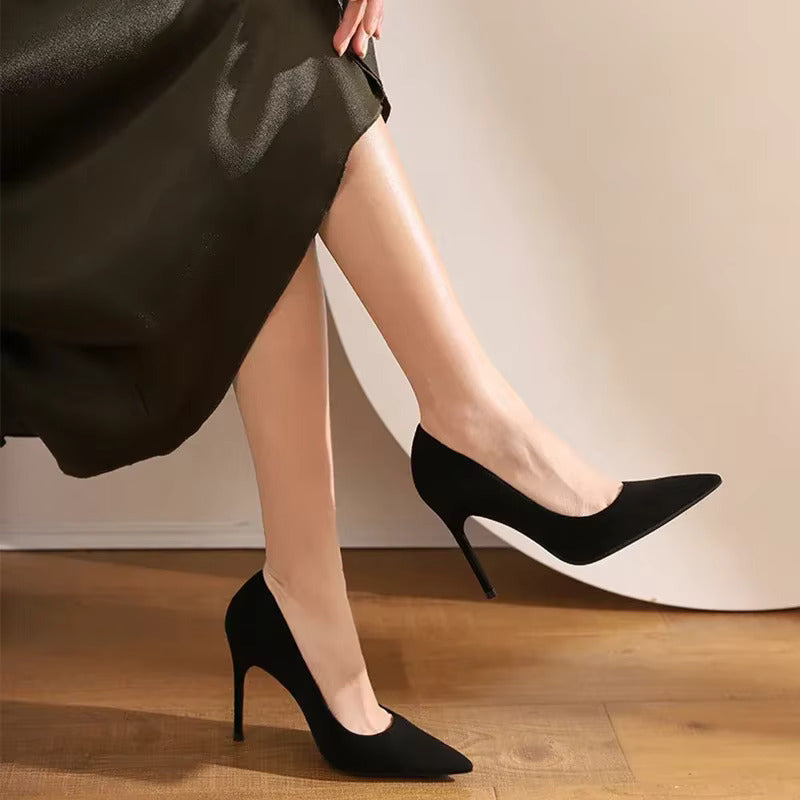 Black Suede Pointed Stiletto High Heels