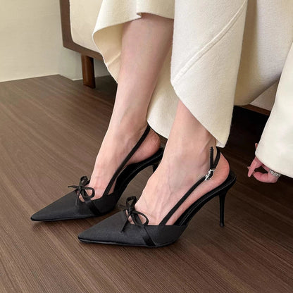 Slingback Pointed Bow Heels - Fashionnsio