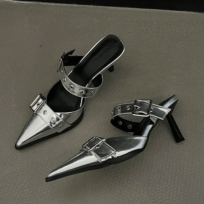 Metal Buckle Mules Heels