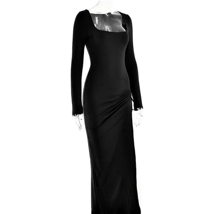 Square-neck Slit Long Dress