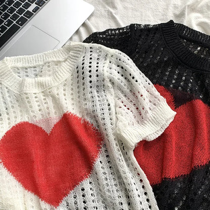 Heart Hollow-out Knitted Top