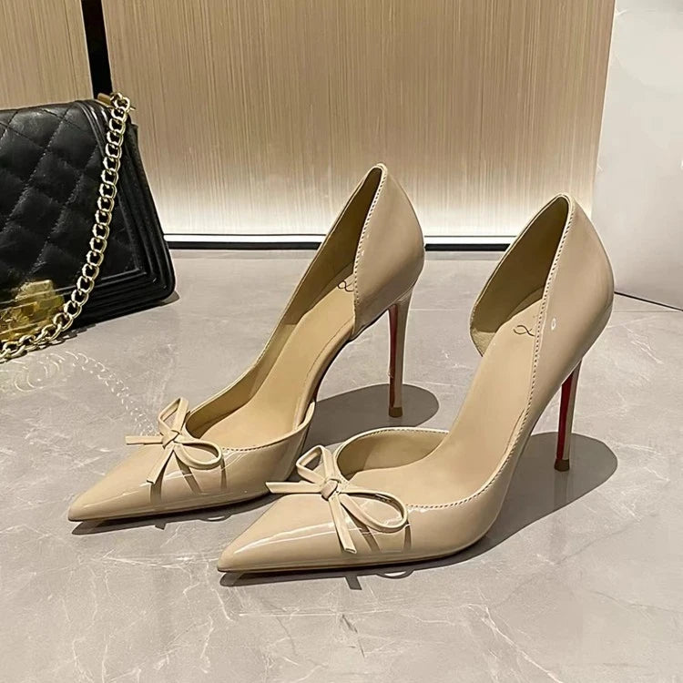 Bow Pointed Red Sole Heels - Fashionnsio