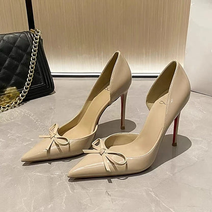 Bow Pointed Red Sole Heels - Fashionnsio