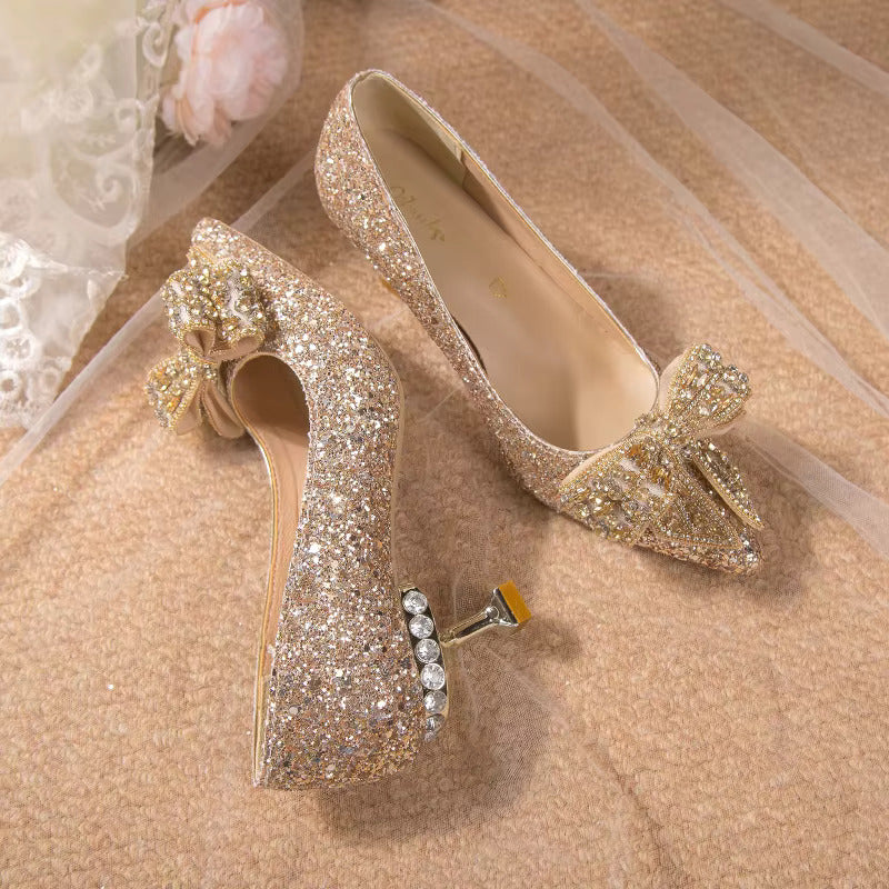 Crystal Sequins Bowknot Cinderella Heels