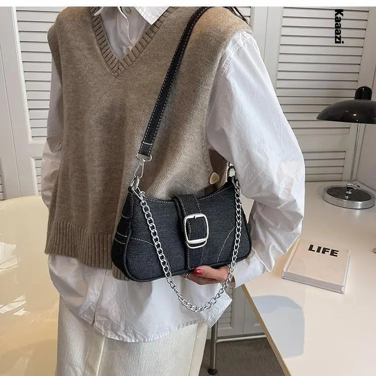 Denim Fashion Chains Shoulder Bag