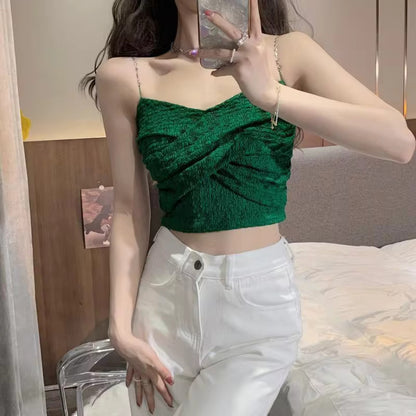 Chain Folds Lace Crop Top