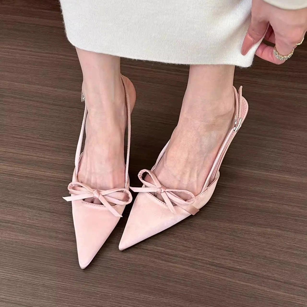 Slingback Pointed Bow Heels - Fashionnsio