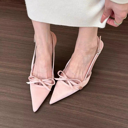 Slingback Pointed Bow Heels - Fashionnsio