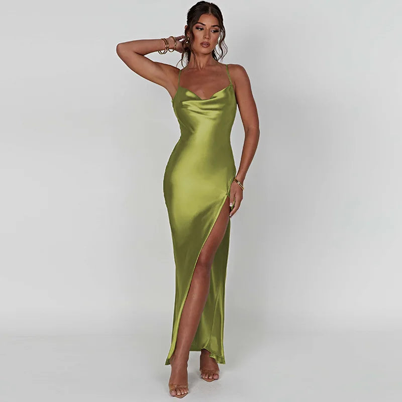 Sexy Satin Bodycon Slit Dress