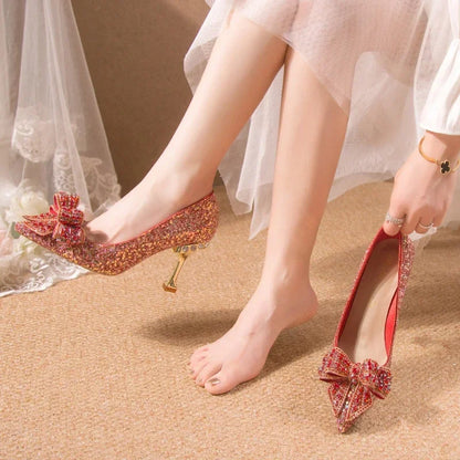 Crystal Sequins Bowknot Cinderella Heels