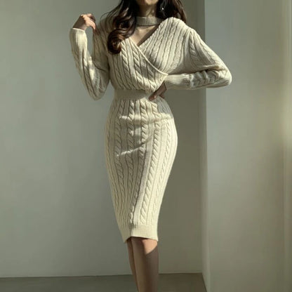 Two Style Split Knit Sweater Dress