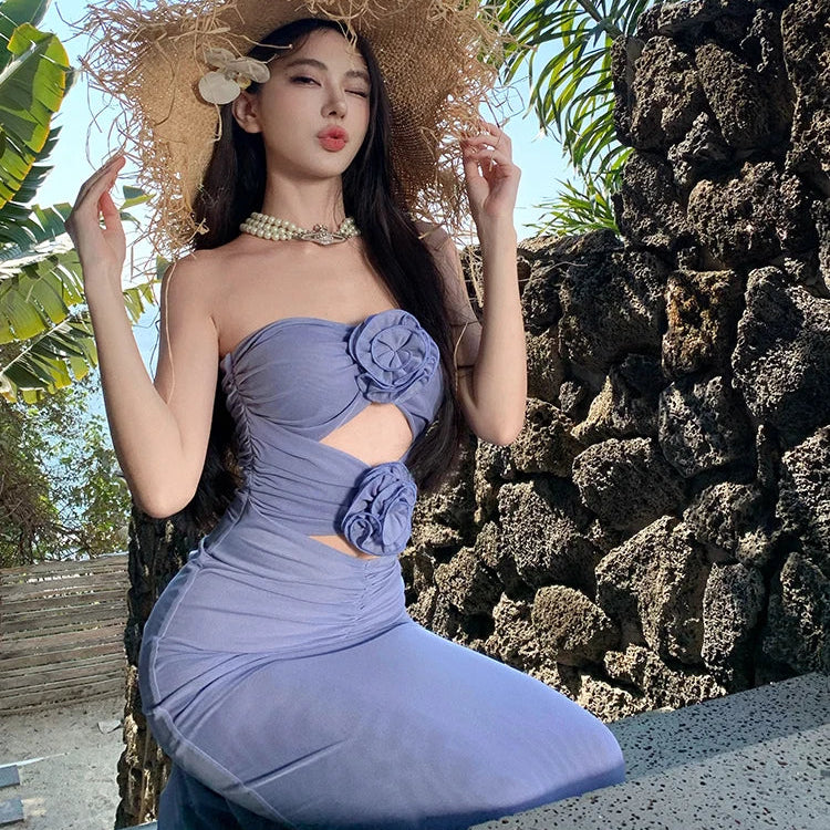 Floral Hollow Out Tube Bodycon Dress