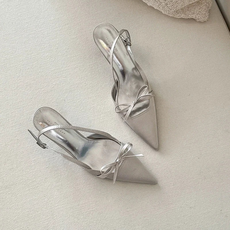 Slingback Pointed Bow Heels - Fashionnsio