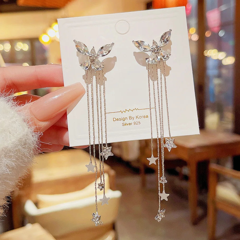 Butterfly Diamond Star Tassel Earrings fashionnsio