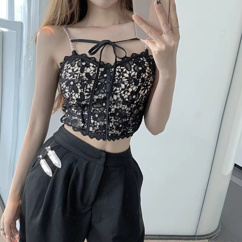 Lace Bow Chain Crop Top