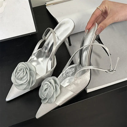 Satin Rose Buckle Heels