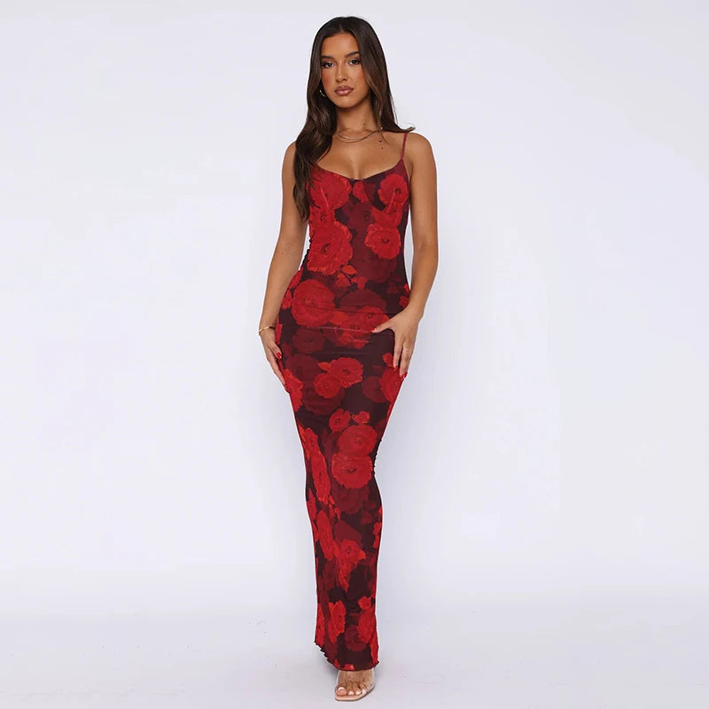 Floral Print Bodycon Maxi Dress