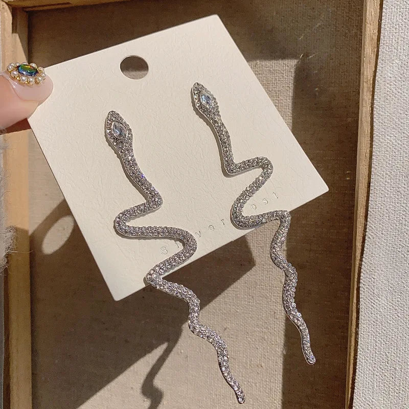 Snake Rhinestone Long Earrings fashionnsio