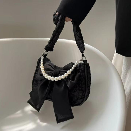 Pearl Bow Lace Shoulder Bags fashionnsio