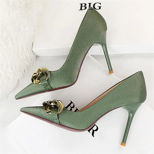 Metal Chain Pump Heels