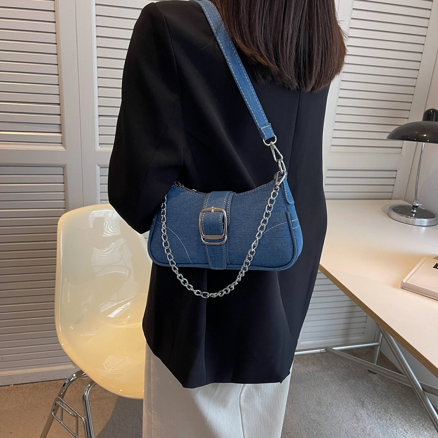 Denim Fashion Chains Shoulder Bag