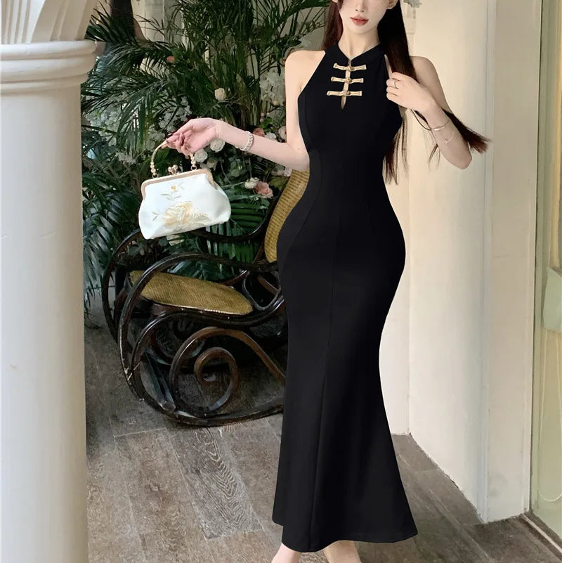 Chinese Style Long Bodycon Dress - Fashionnsio
