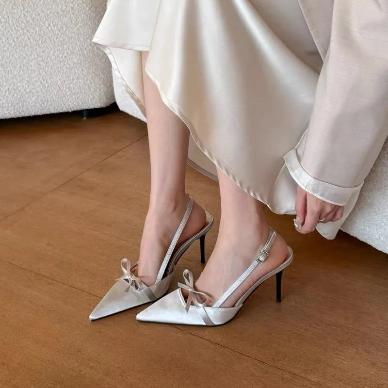 Slingback Pointed Bow Heels - Fashionnsio