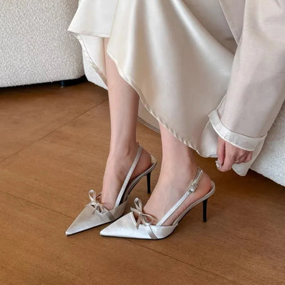 Slingback Pointed Bow Heels - Fashionnsio