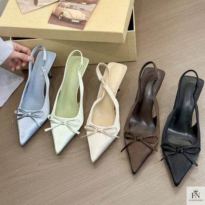 Satin Bowknot Pointed Heels - Fashionnsio