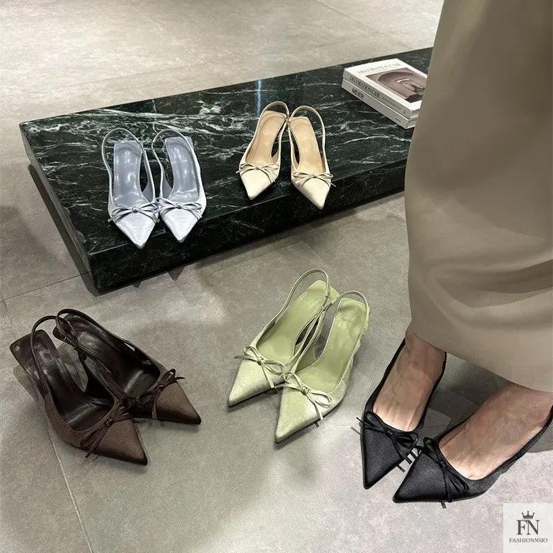 Satin Bowknot Pointed Heels - Fashionnsio