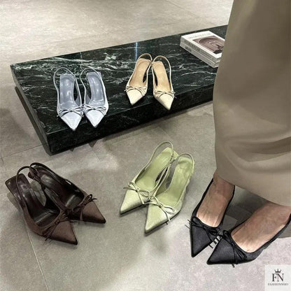 Satin Bowknot Pointed Heels - Fashionnsio