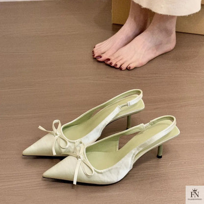 Satin Bowknot Pointed Heels - Fashionnsio